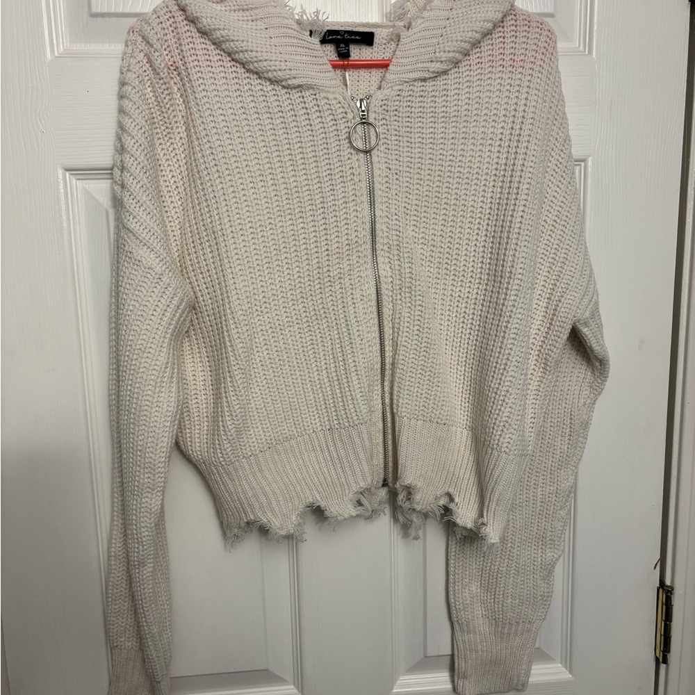 Love Tree Cream Cropped Zip Up Hoodie